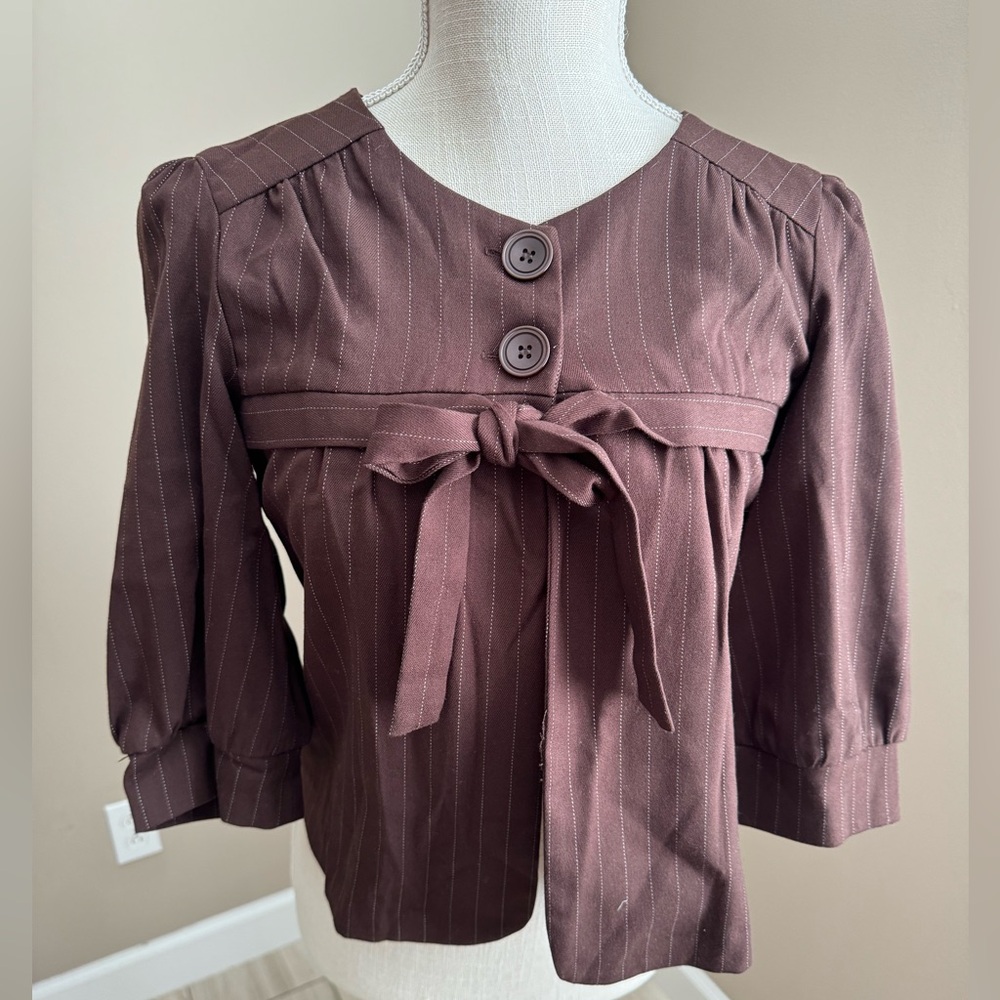5 for $30 NWT! BOUTIQUE Brown and White Striped Bow Blazer